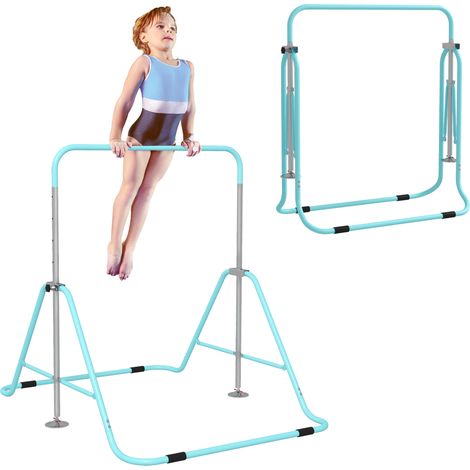 Barre gymnastique enfant pliable réglable hauteur, équipement sport intérieur vert