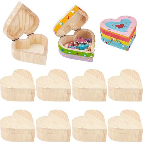12 Pièces Coffret Cœur en Bois Brut à Personnaliser Boîte de Stockage DIY Avec Charnière Cadeau d'Amour pour Créations de Saint-Valentin Fabrication 9.1x9.8x4.5 cm (1/5)