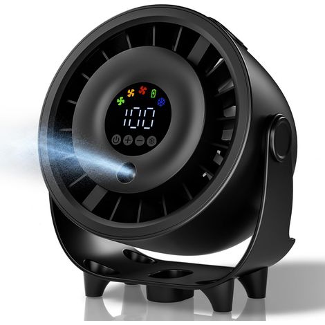 Ventilatore da scrivania - Ventilatore da tavolo con nebulizzatore - Display digitale a 100 velocità - Silenzioso - Rotante a 120° - Batteria ricaricabile - Design per montaggio a parete - per la casa (1/5)