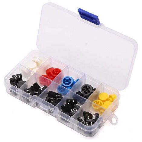 Pair Lot de 25 boutons-poussoirs tactiles de 12 x 12 x 7,3 mm avec micro-interrupteur à capuchon rond pour produits électroniques DIY