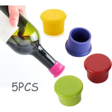 Bouchon de bouteille,Bouchon Bouteilles de Vin en Silicone,Couvercle du Boisson,Bouchon de Champagne Hermetique,pour bar,bière,soda (1/4)