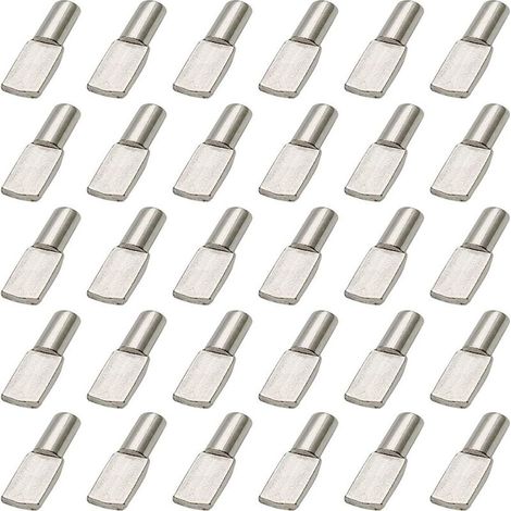 100 piezas de clavijas para estantes, soportes para estantes de 5 mm, pasadores para estantes, tacos para estantes, soportes de placa de metal niquelado para gabinetes y oficinas, accesorios (1/5)