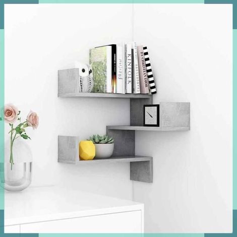 807231 étagère murale d'angle Gris béton 40x40x50 cm Bois d’ingénierie (1/5)