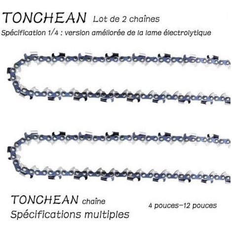 Guide et chaîne pour tronçonneuse,Lot de 2 chaînes de tronçonneuse Faible Rebond 1/4 28 maillons pour tronçonneuse (4pouces)Lame à 14 sections——Lame galvanisée améliorée (1/5)