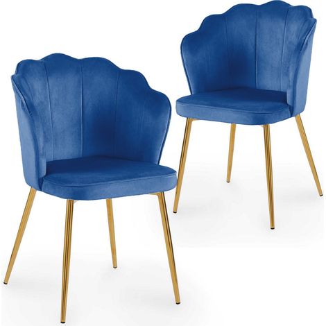 Deco In Paris – Lot de 2 chaises en velours bleu – Structure en métal doré – Hauteur 85.5 cm – Hauteur d’assise 49 cm – Design élégant et romantique (1/5)