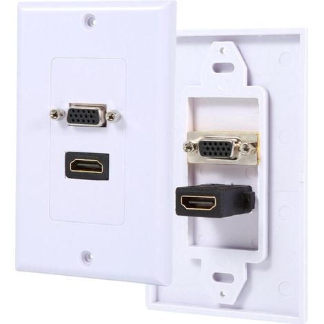 Beyamis Plaque de connexion murale blanche pour prise vidéo AV, 1 port HDMI femelle et 1 port VGA femelle (1/5)