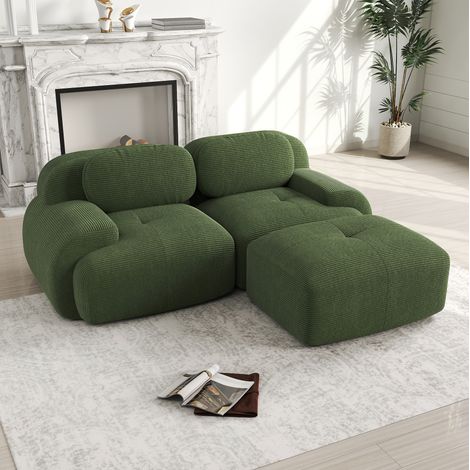Canapé d’angle modulable en velours côtelé vert sans montage, mousse haute élasticité 208x178x70 cm (1/5)