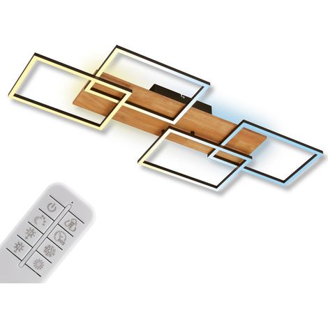LED Deckenlampe Holz Deckenleuchte Wohnzimmer Dimmbar Fernbedienung Backlight