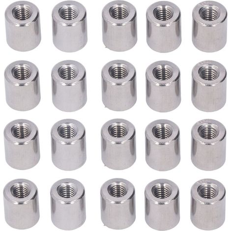 Stainless steel 304 cylindrical coupling nuts, round connector with M6 female thread, 20 pieces (1/5)