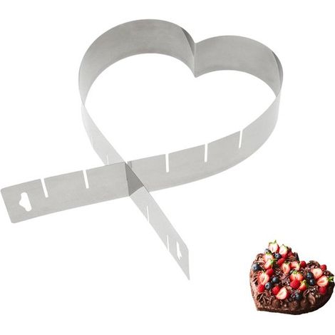 Molde/aro para pastel con forma de corazón, ajustable, sin fondo, de acero inoxidable, color plata (1/5)
