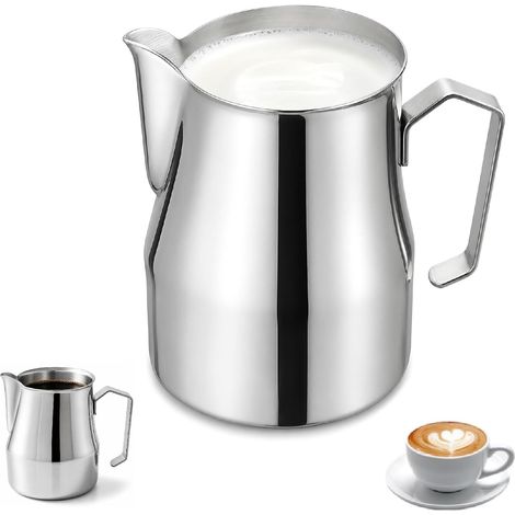 Pot à Lait Inox 500 ml, Pichet à Lait Acier Inoxydable avec Mesure, Milk Pitcher pour Mousse de Lait, Cappuccino, Espresso, Latte Art pichet à lait inox (Argenté) (1/5)