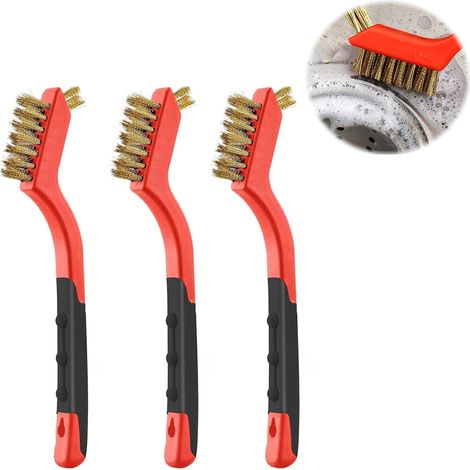 3 Pieces Mini Metal Brush, Brass Brush with Wooden Handle, Metal Hand Brush, Small Mini Wire Cleaning Brush for Sink, Soldering, Cleaning Oven, Rust (1/5)