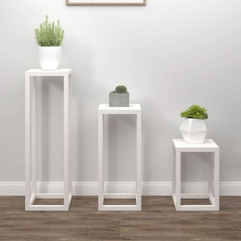 vidaXL Set Supporti per Piante 3 pz Bianco in Legno Massello di Pino