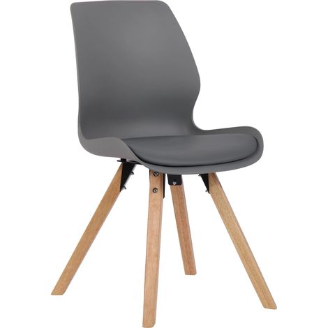 Chaise de salle à manger design scandinave en plastique gris avec assise rembourrée et pieds en bois 100007661