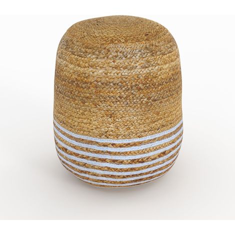 Puf redondo de yute, finas rayas blancas D40 cm - Billy