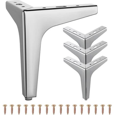 Pieds de meubles/canapé en métal (lot de 4) - Pieds triangulaires modernes en métal - Pieds de remplacement à monter soi-même pour armoire/canapé/chaise - Argent - 15 cm (6 pouces) (1/5)
