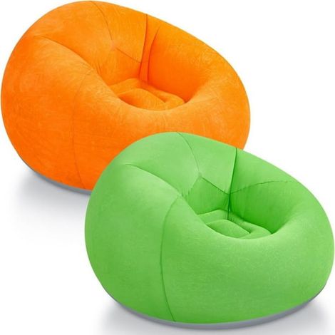 Chaises gonflables de camping, canapés gonflables, fauteuils gonflables pliables et portables pour salon, chambre ou salle de lecture (orange, vert, lot de 2)