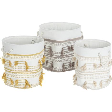Panier tressé élégant pour rangement déco moutarde - Beige moutarde à franges (1/5)