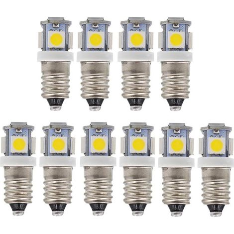Lot de 10 ampoules LED E10 9 V blanc froid 5SMD 5 W (blanc froid, 9 V) (1/5)