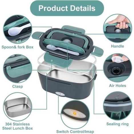 Lunch Box Chauffante Electrique Boite Alimentaires Boite Repas en Acier Inoxydable pour Chauffage Maison et dans La Voiture-A20 (1/4)