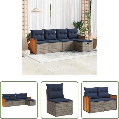 vidaXL Canapé en résine - Salon de jardin 5 pcs avec coussins gris résine tressée (1/5)