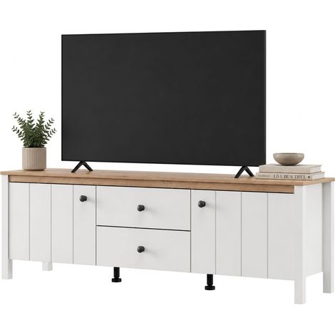 Mobile Porta tv Zavatt, un Cassetto, un Ripiano, 2 Ante, 163x40x53h cm Bianco Opaco