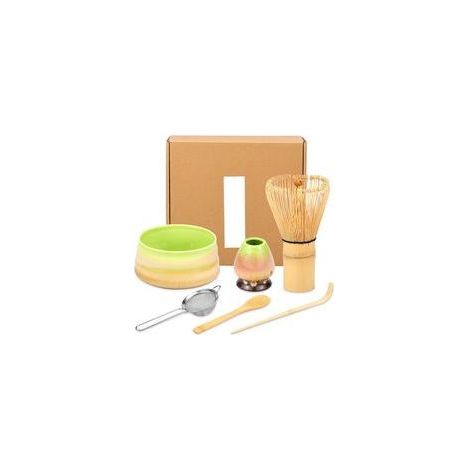 Ensemble Matcha, 7 pièces, multicolore, bols artisanaux, ustensiles en bambou et en céramique, kit de cérémonie complet. (1/5)