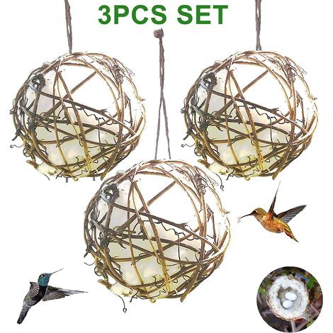 3 Pièces Nids pour Colibris 3 Pouces avec Boules de Coton - Support Matériel Nidification Oiseaux Sauvages, Troglodytes, Pinsons