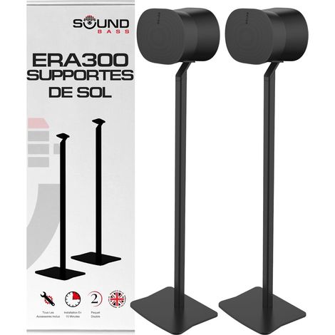 Sound Bass Pied de Sol ERA300, (2 Pièces), Noir, Design Métallique  Compatible avec l'Enceinte ERA 300, Accessoires Inclus, Hauteur 39 po / 990 mm, Paire (1/5)