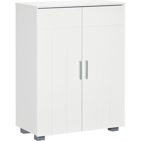 Armoire de salle de bain 60 x 30 x 80 cm blanche  anti-basculement. 2 portes et étagères réglables sur 7 niveaux