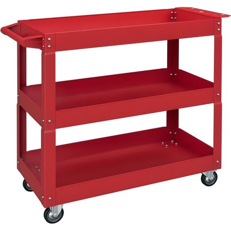 Chariot desserte d'atelier acier 3 plateaux sur roulettes avec poignée charge max. 150 kg 83 x 35,3 x 76 cm acier rouge (1/5)
