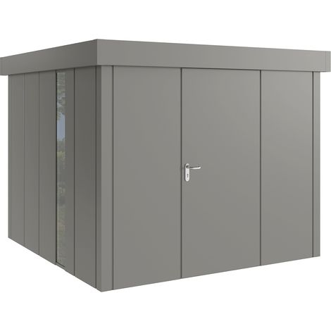 Hörmann Metall-Gerätehaus "Juno" mit Flachdach, JFD10 - Design, 262 x 262 cm (B x T), graualuminium, mit bodentiefem Fenster, 1-flüglige Tür, Anschlag rechts (1/5)