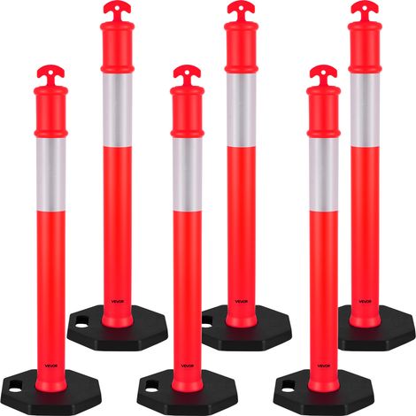VEVOR Set di Paletto Delimitatore del Traffico φ375 x 1140 mm con Base Zavorrata Strisce Riflettenti, Paletti Stradali di Segnalazione per Controllo della Folla, 6 pezzi, Rosso