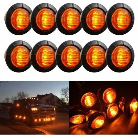 3/4 Pouce Ambre Jaune Rond LED Ampoules Indicateurs DC 12 V Voiture Tronc Feux Arrière Feu De Frein Marqueurs Latéraux Liquidation Feu De Repérage (Pack de 10) (1/4)