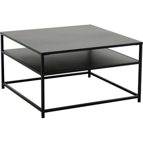 Tavolino basso KORUM quadrato 70 cm nero in acciaio con ripiano di stoccaggio (1/5)