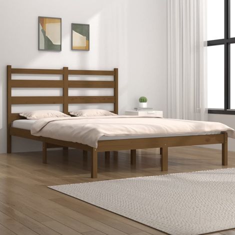 Lit double-200 x 200 cm, Cadre de lit, Lit adulte, Structure de lit Marron miel Bois de pin massif PDKEI47539 (1/5)