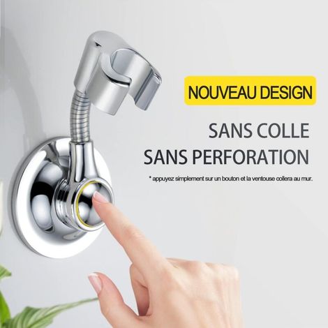 Support de pommeau de douche ventouse support à main hauteur réglable support de pommeau de douche, support de ventouse mural amovible multidirectionnel,1 pac (1/3)