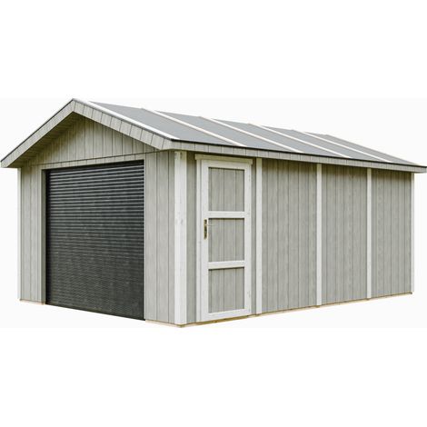 Garaje de CALIDAD PREMIUM 17 m²- L378xL530 cm - garaje para autos, motos, bicicletas, máquinas de jardinería - Construcción con paneles LP Smartside - Cobertizo de jardín Timbela M991B-TUNDRA GREY
