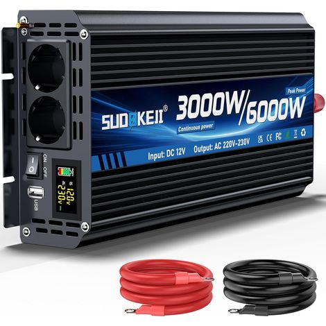 Onduleur 12V 230V 3000W/6000W Convertisseur De Tension Onduleur à Onde Sinusoïdale Modifiée avec 2 Prises Ca Et Port USB Et Type-C pour Voitures, Camping-Cars Et Véhicules (1/5)