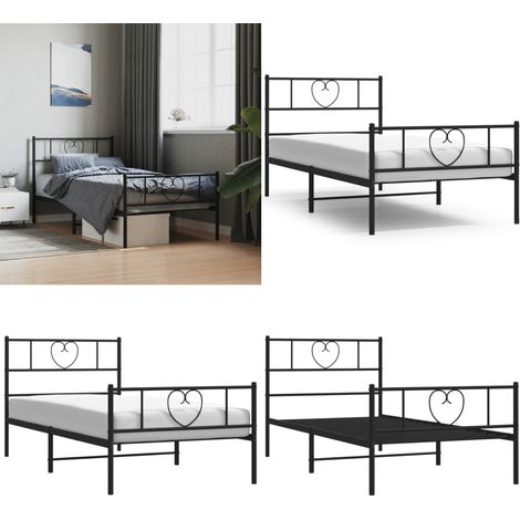 Cadre de lit métal sans matelas avec pied de lit noir 90x190 cm - Cadre De Lit - Lit Simple - Lit Metal - Lit Noir - Meuble Chambre - Home & Living (1/5)