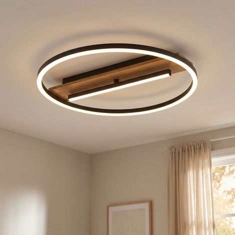 Deckenleuchte Deckenlampe Wohnzimmerlampe schwarz rund Holzoptik LED D 40,5 cm