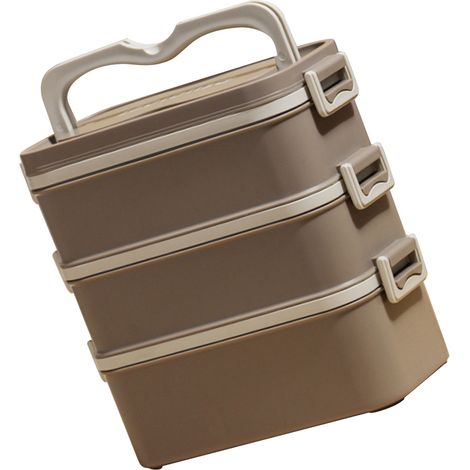 Dreilagige Lunchbox aus Edelstahl 304, stapelbar, tragbar, großes Fassungsvermögen, Bento-Box für Kinder, Erwachsene und Schüler, braun (1/5)