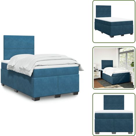 Tête de lit réglable - vidaXL Sommier à lattes de lit et matelas bleu 120x200 cm velours - Surmatelas (1/5)