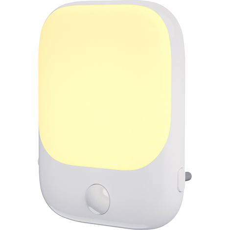 Nachttischlampe mit Bewegungs- und Dämmerungssensor fürs Schlafzimmer, weiß, rechteckig, Helligkeitsregelung, warmweißes LED-Licht (0,6 W), PATI Eko-Light