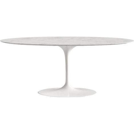 Les Tendances – Table ovale TULIPE en marbre blanc Carrara – 180 cm – Piètement blanc mat – Pour 7 à 8 personnes – Fabrication italienne – Garantie 5 ans (1/4)