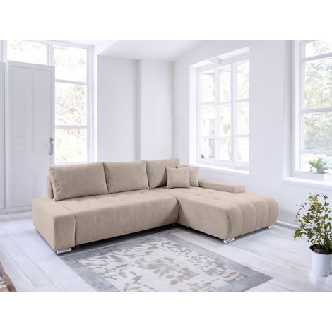 Ecksofa Sofa mit Schlaffunktion VOGAR Stoff Poso Beige Ottomane Rechts (1/5)