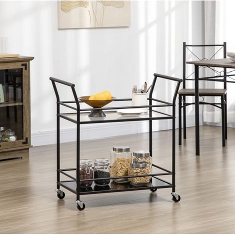 Mueble de almacenamiento con vidrio templado y ruedas OKMYHOME (1/4)