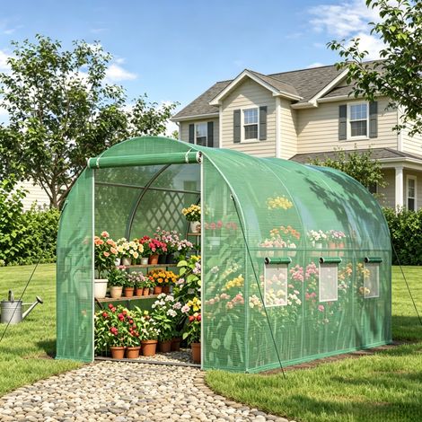 OKWISH Gartentunnel-Gewächshaus 300 x 200 x 200 cm mit grüner Polyethylen-Abdeckung (1/5)
