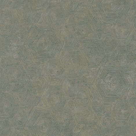 Graphic wallpaper wall Profhome 386984 non-woven wallpaper slightly textured with graphical pattern shiny green gold platinum 5.33 m2 (57 ft2) (1/5)