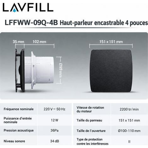 Extracteur d'air mural et fenêtre 4 pouces panneau aluminium noir lfww-09q-4b 4 noir 16 × 14,5 × 17 cm 800 g – Livraison gratuite